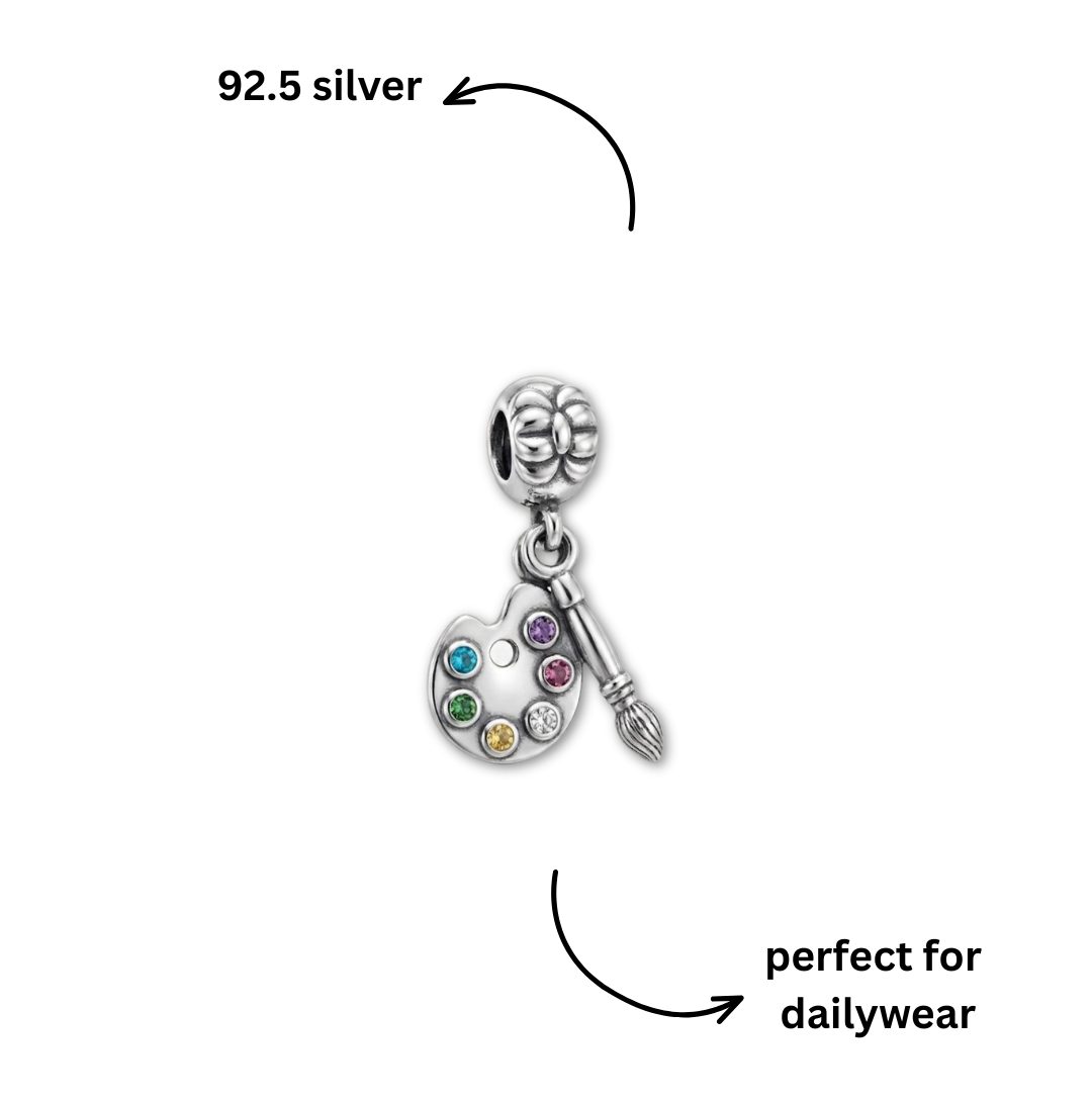 925 Silver Artist Palette & Paintbrush Dangle Charm