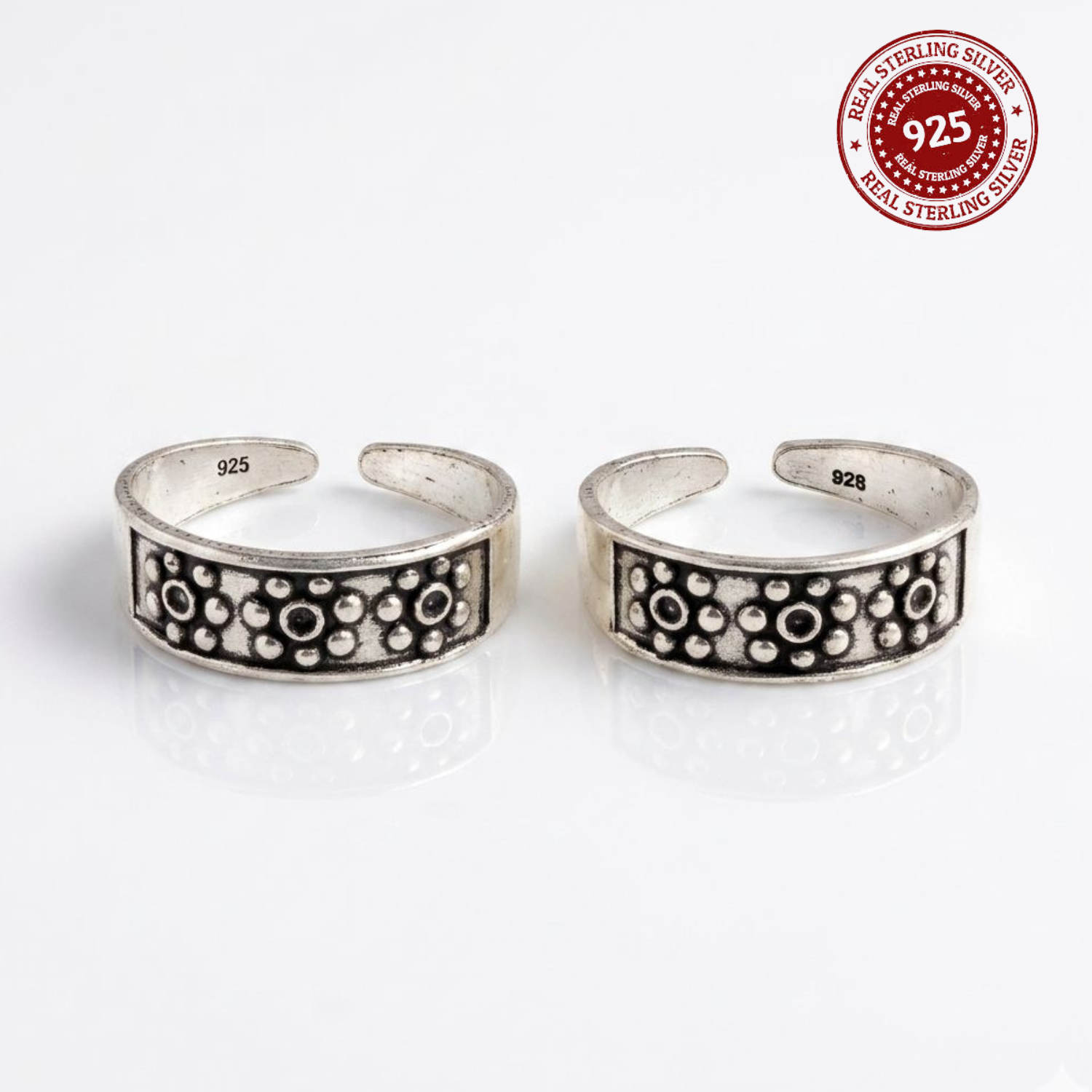 Traditional Oxidized Beaded Adjustable 925 Silver Toe Ring