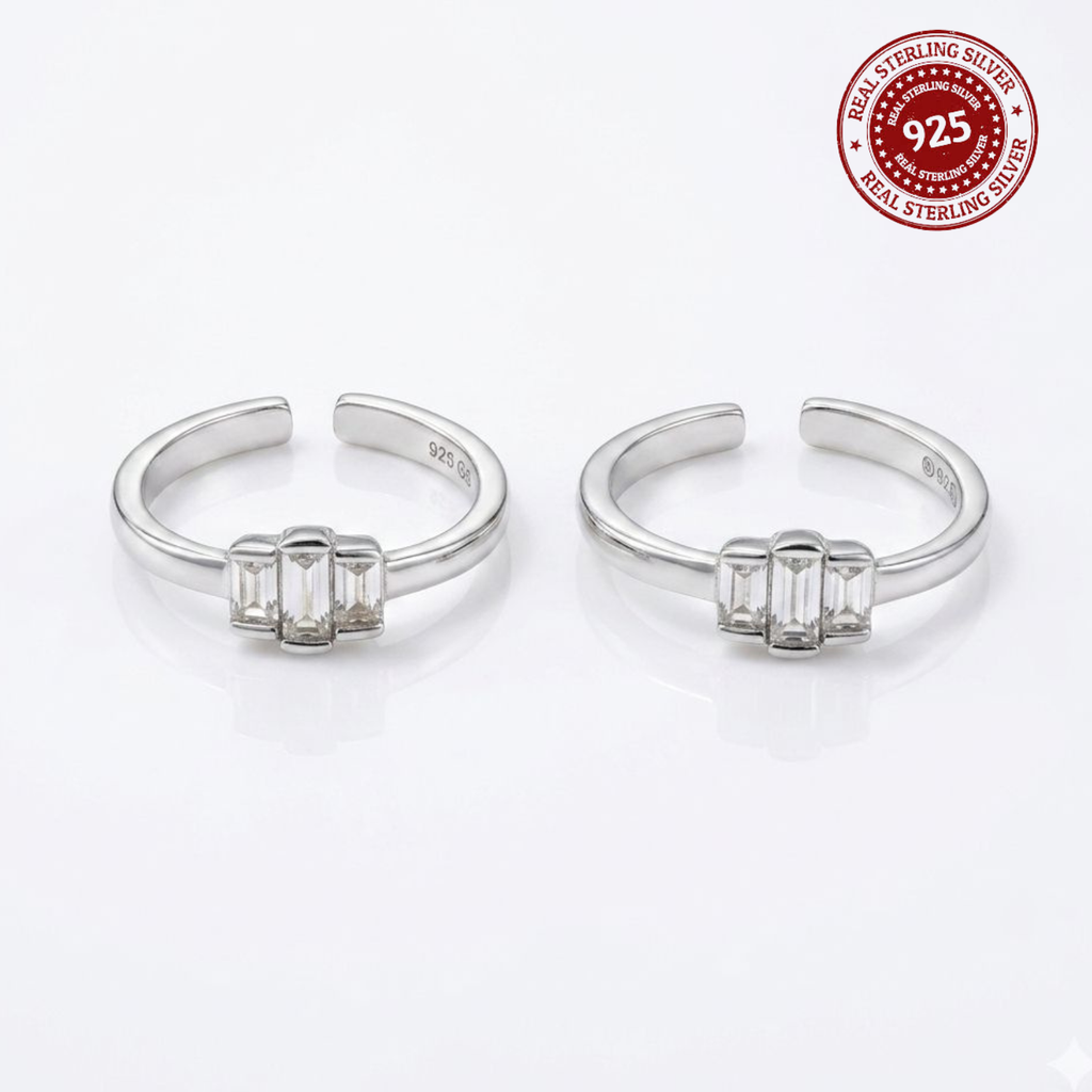 Trio Baguette CZ Adjustable 925 Silver Toe Ring