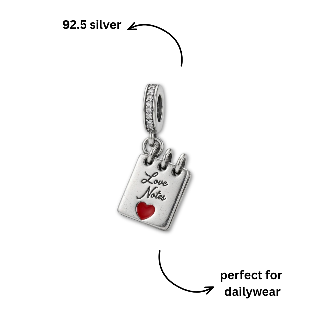 925 Silver “Love Notes” Notebook Dangle Charm