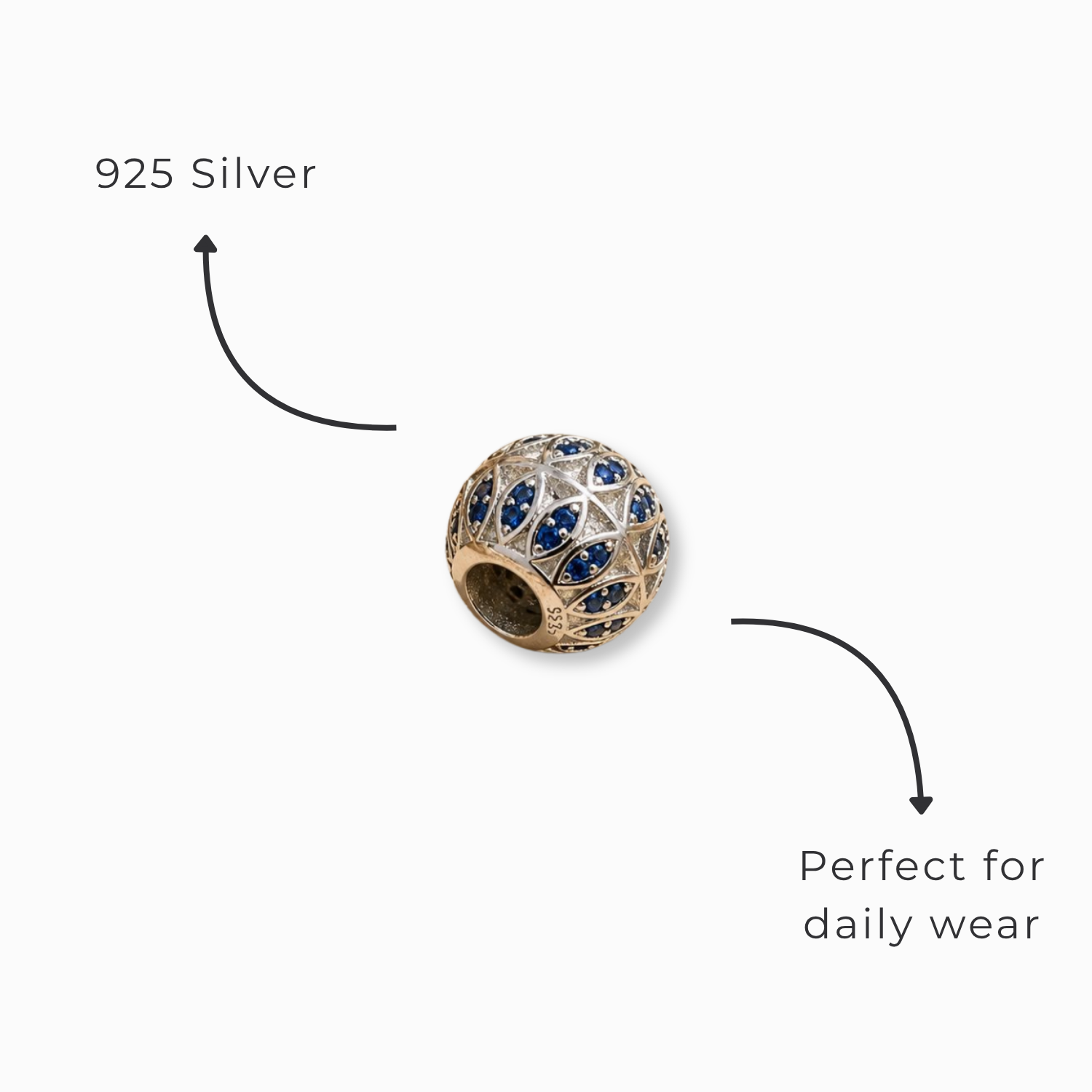 925 Silver Midnight Lattice Bead Charm