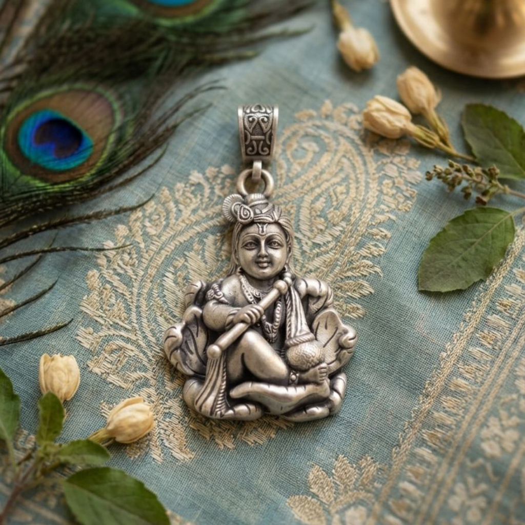 925 Silver Lord Bal Krishna: The Divine Flutist Pendant