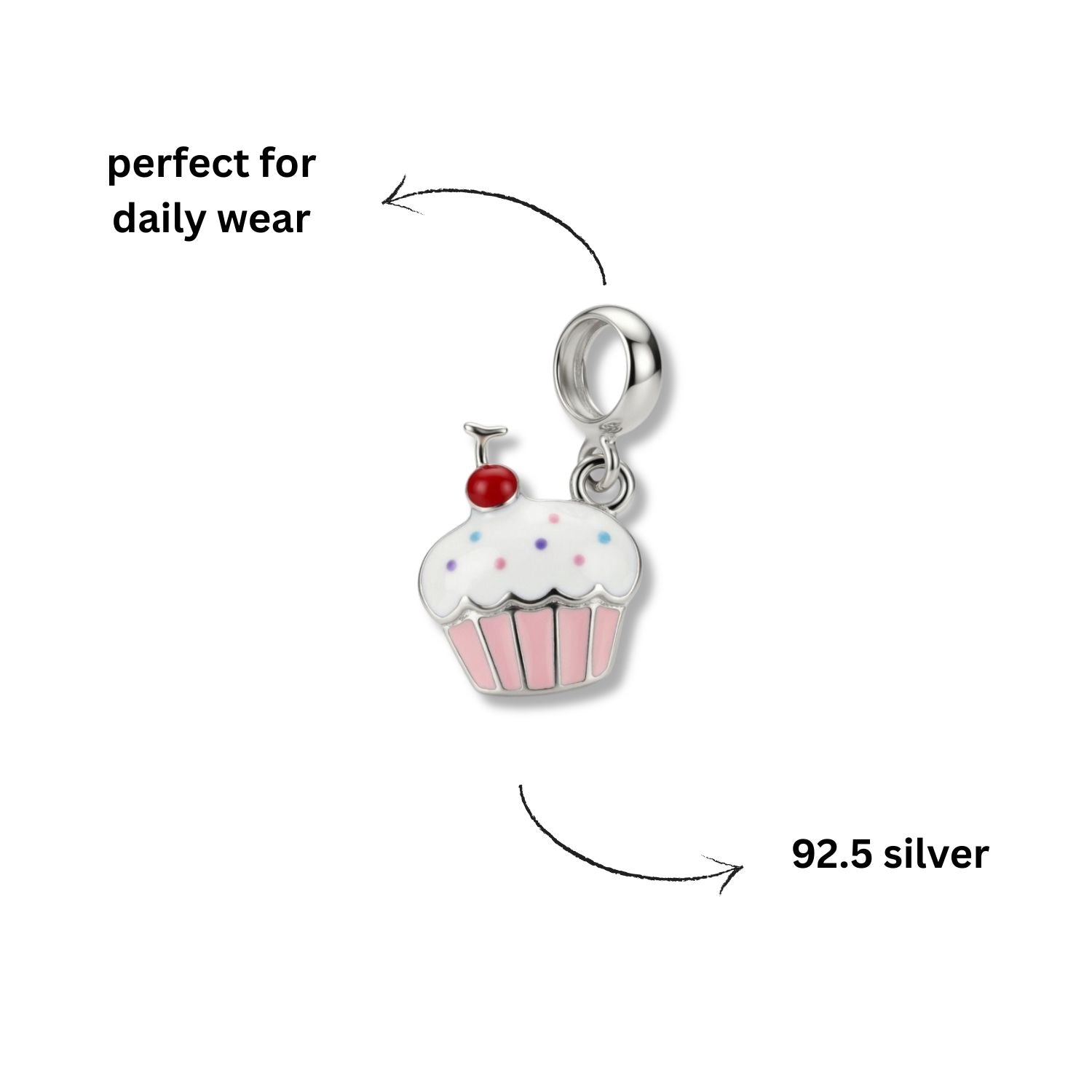 925 Silver Sweet Cherry Cupcake Dangle Charm