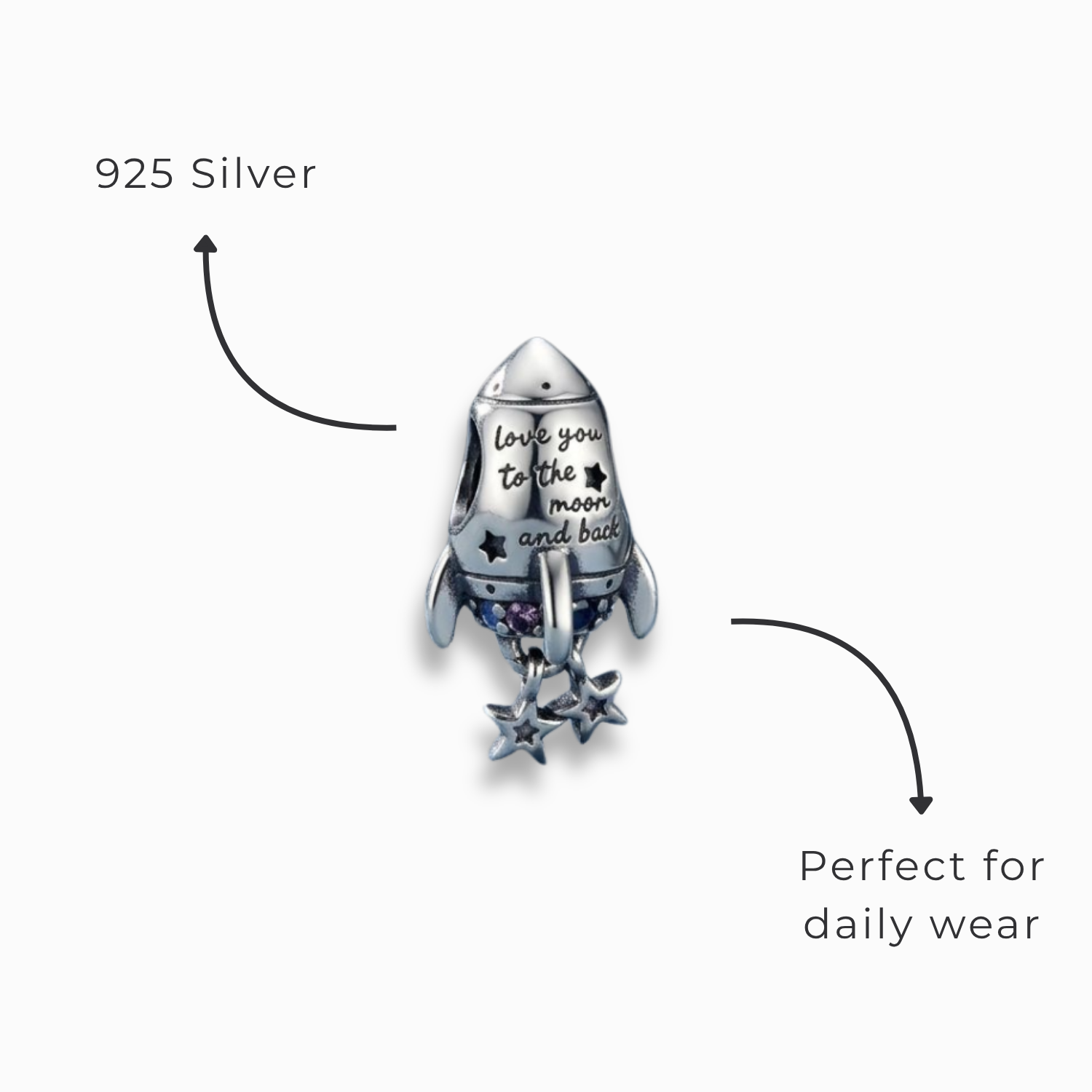 925 Silver Stellar Voyage Rocket Charm