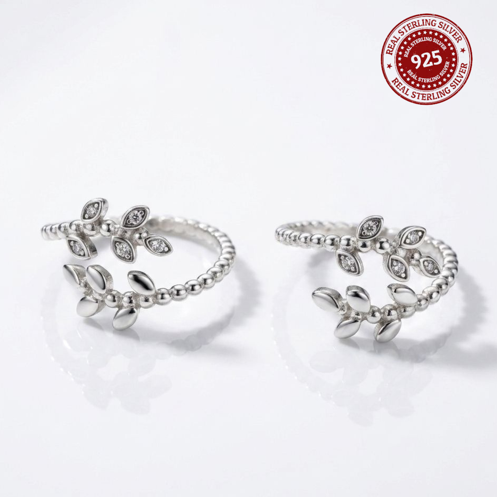 Sparkling Leaf Branch Adjustable 925 Silver Toe Ring