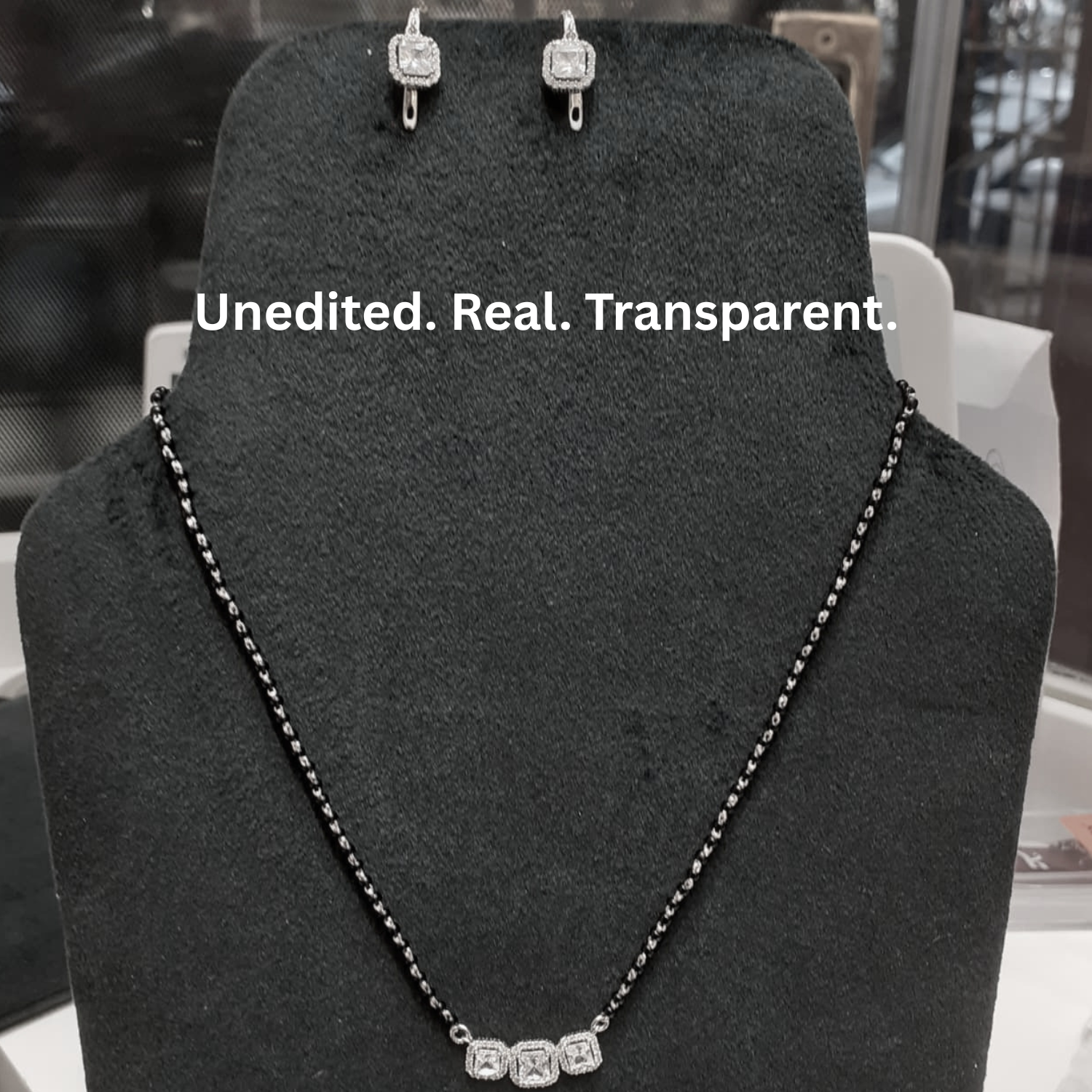 925 Silver CZ Mangalsutra Set with Earrings