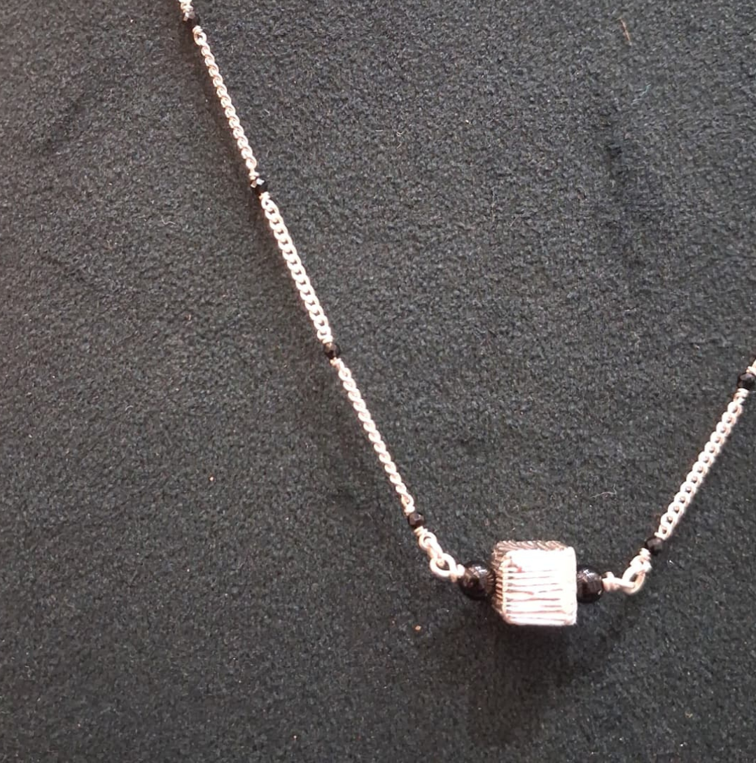 925 Silver Minimalist Textured Cube Mangalsutra