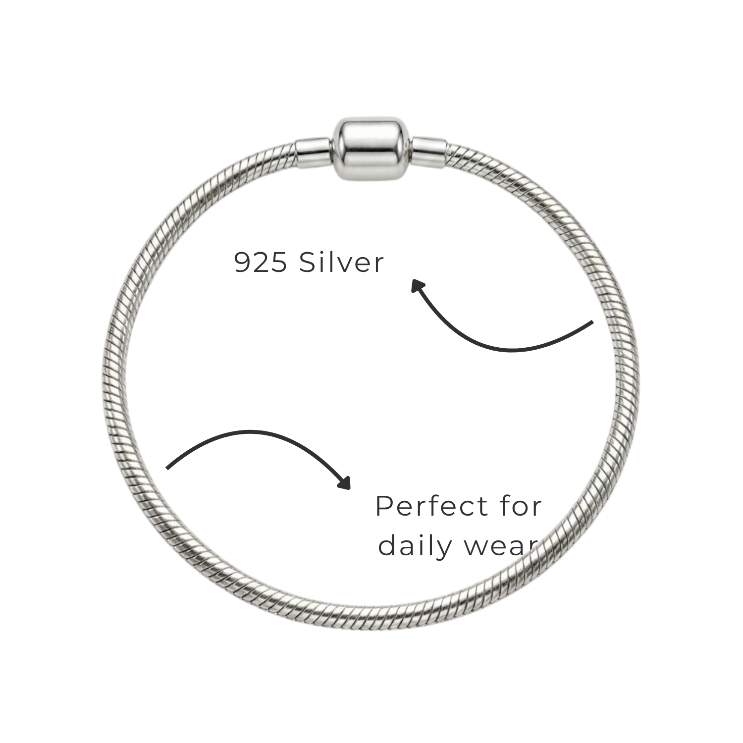 925 Sterling Silver Snake Chain Bracelet with Screw Barrel Lock