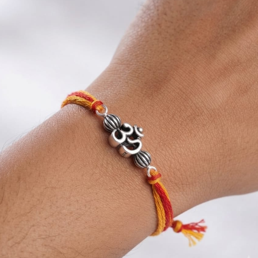 925 Silver Om Rakhi with Beads