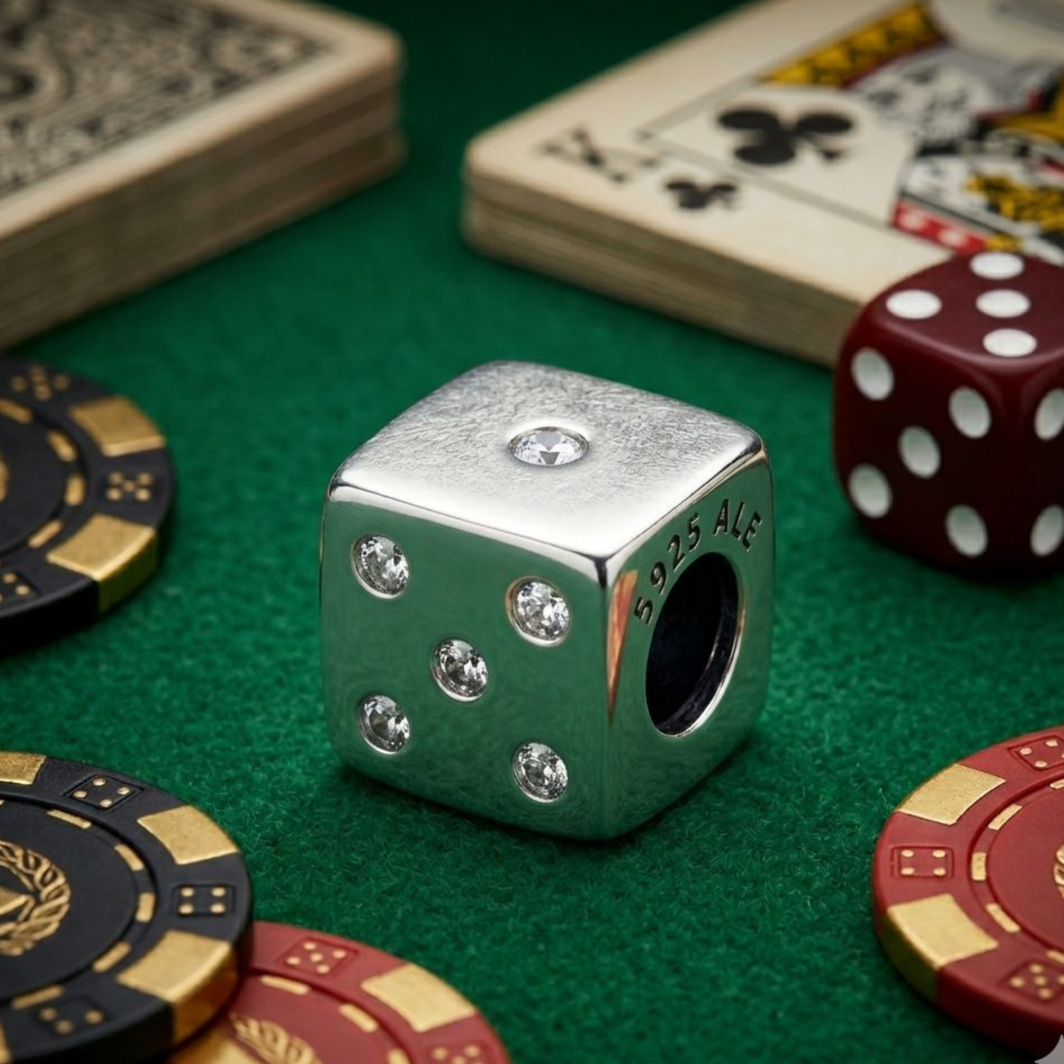 925 Silver "Game Night" Shimmering Dice Charm