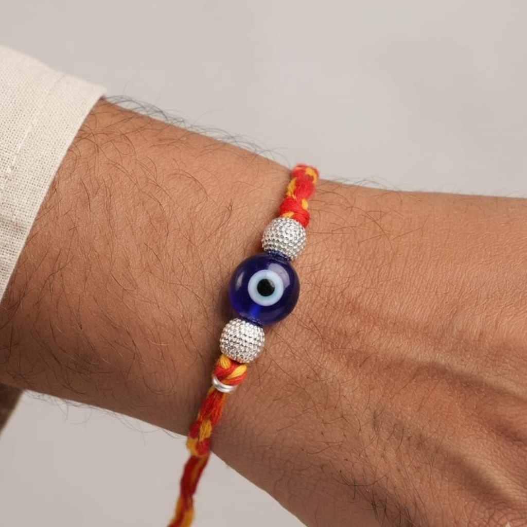 925 Silver Evil Eye Rakhi with Beads