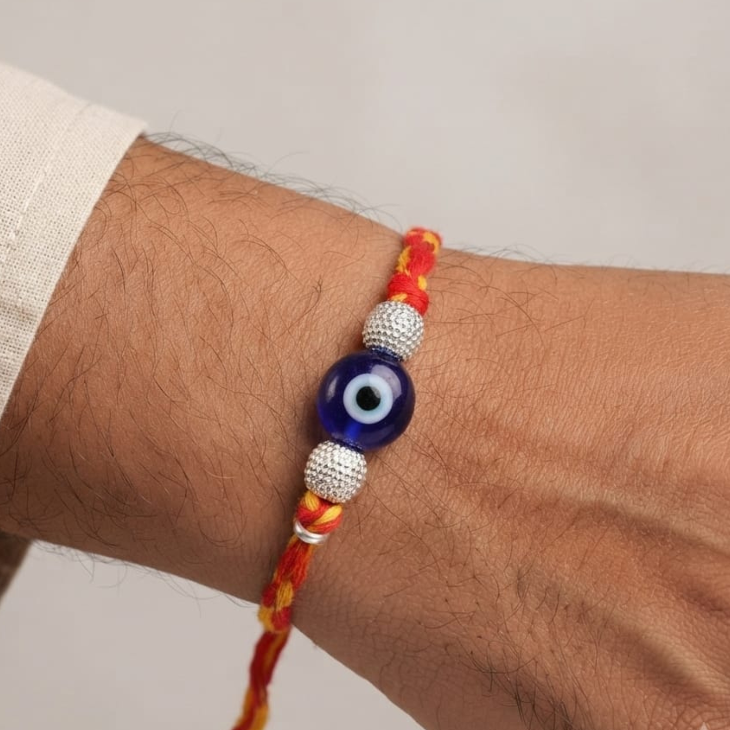 925 Silver Evil Eye Rakhi with Beads