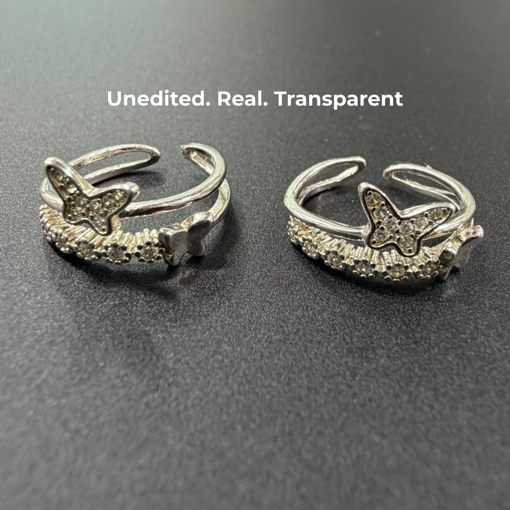 Dual Butterfly Accent Adjustable 925 Silver Toe Ring