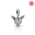 925 Silver CZ Angel Wings Heart Dangle Charm