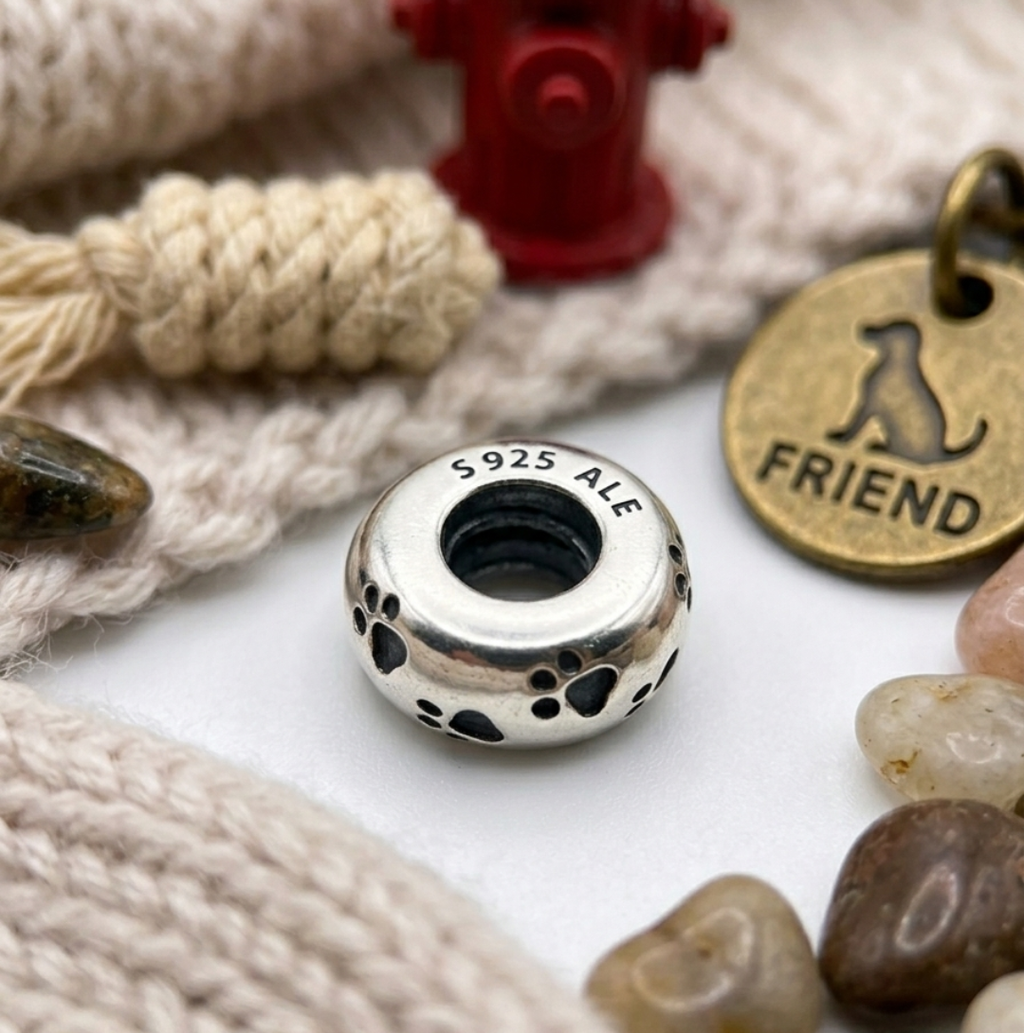 925 Silver Paw Spacer Charm