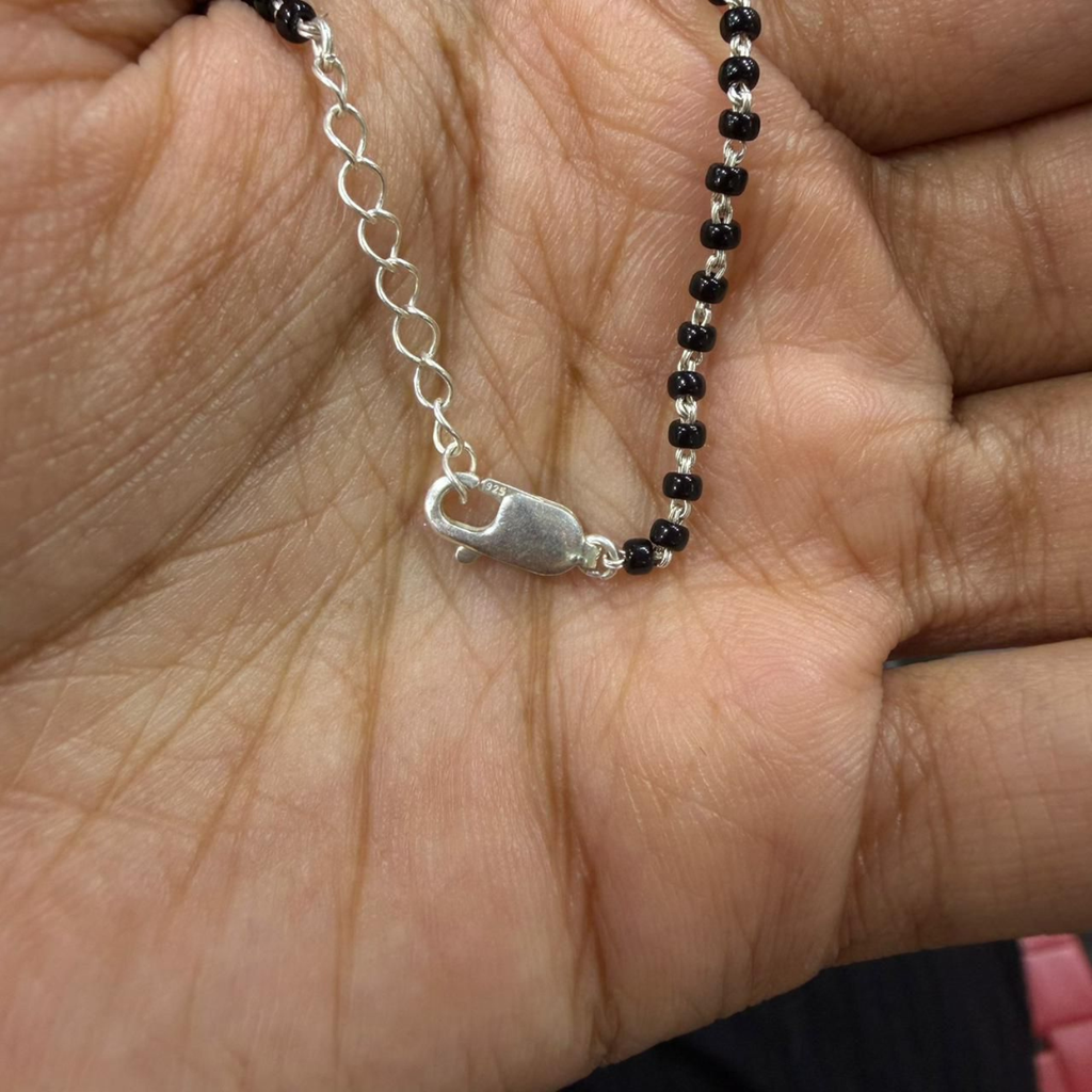 Pearl & Black Crystal Pendant 925 Silver Mangalsutra