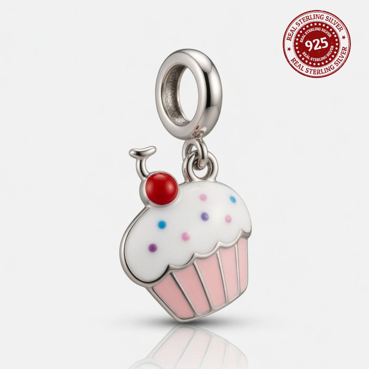 925 Silver Sweet Cherry Cupcake Dangle Charm
