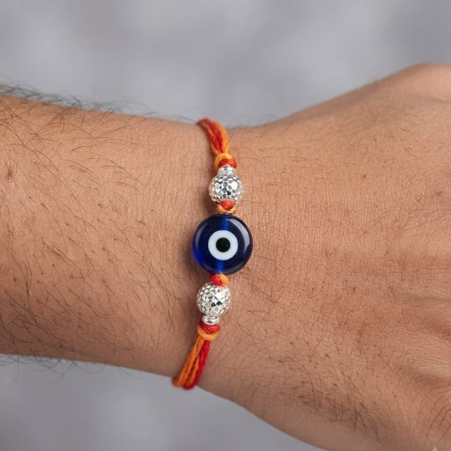 925 Silver Evil Eye Rakhi with Textured Beads