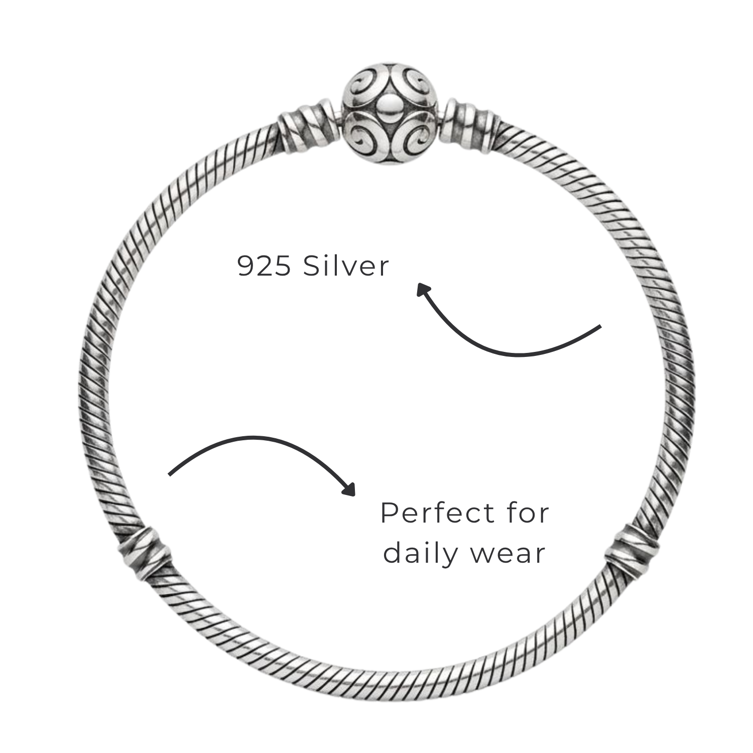 925 Sterling Silver Oxidized Bangle Charm Bracelet