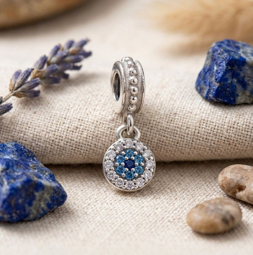 925 Silver Crystal Evil Eye Protection Charm