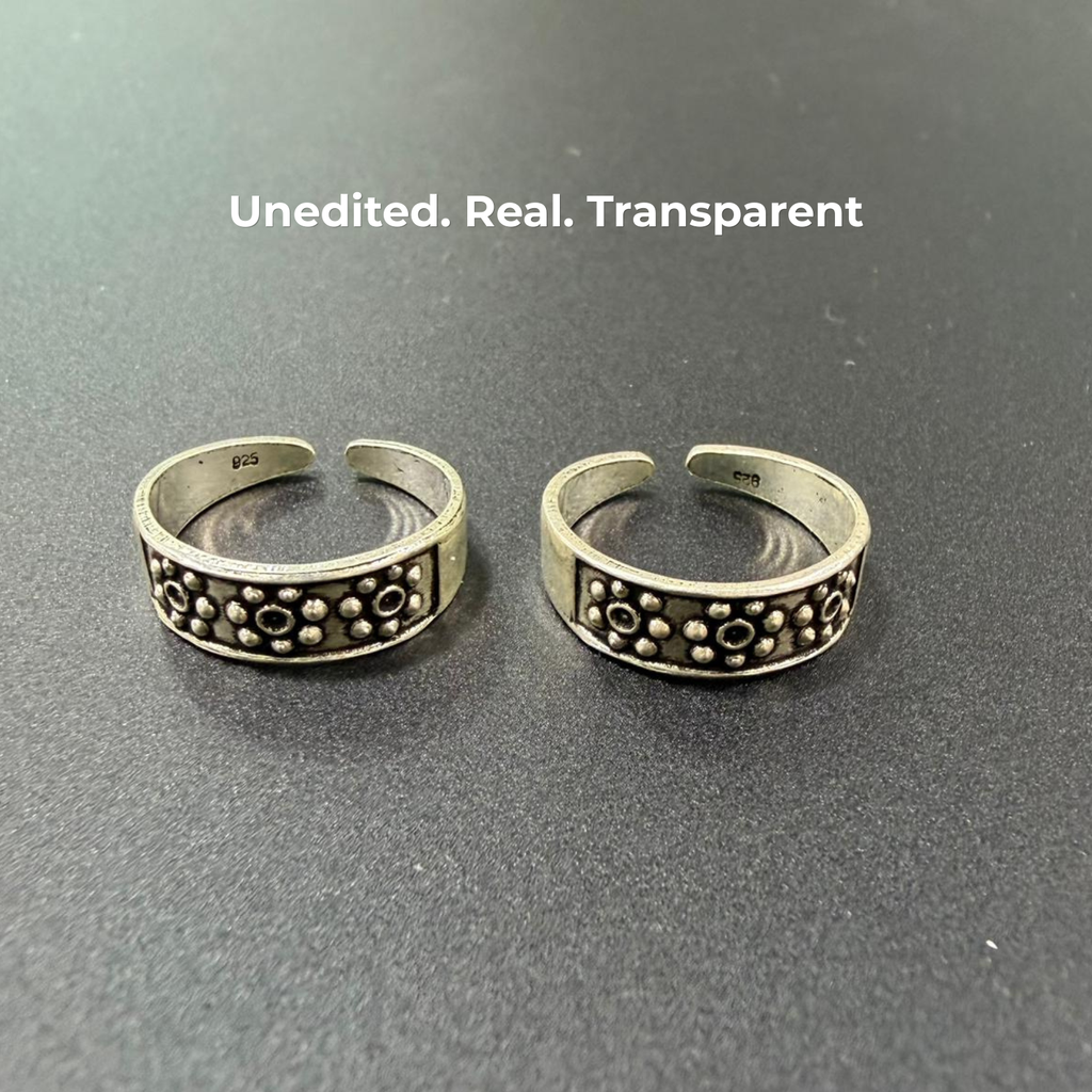 Traditional Oxidized Beaded Adjustable 925 Silver Toe Ring