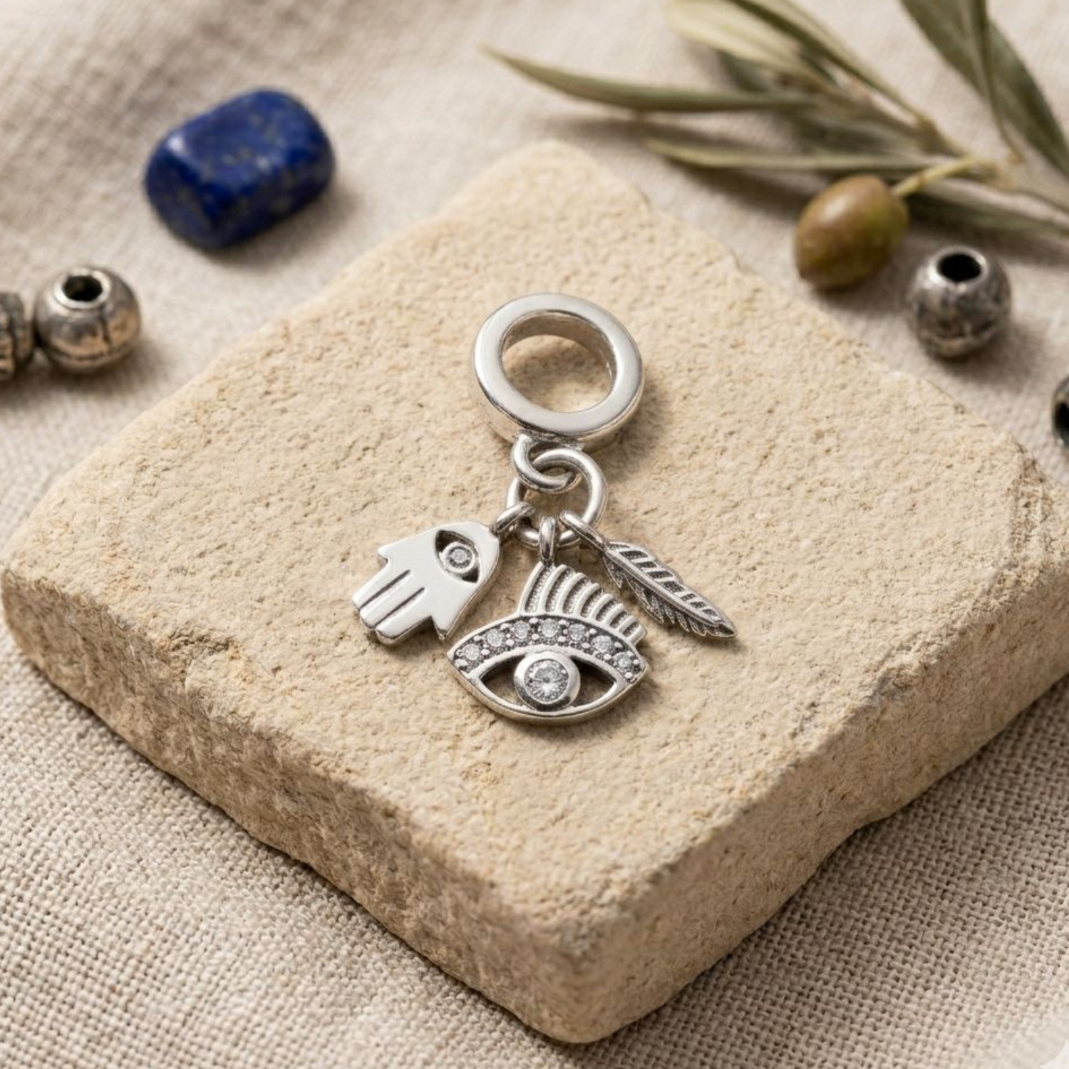 925 Silver Spiritual Protection Triple Dangle Charm