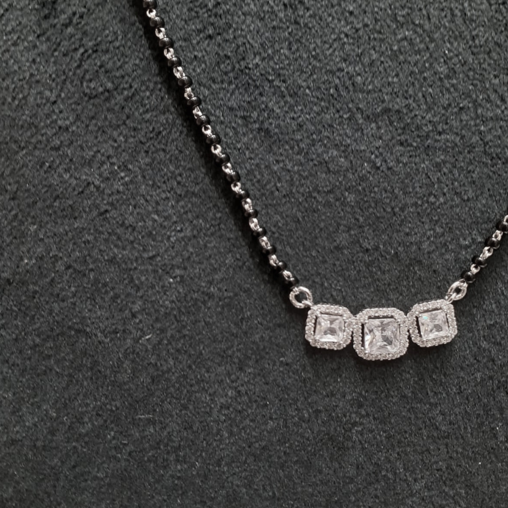 925 Silver CZ Mangalsutra Set with Earrings