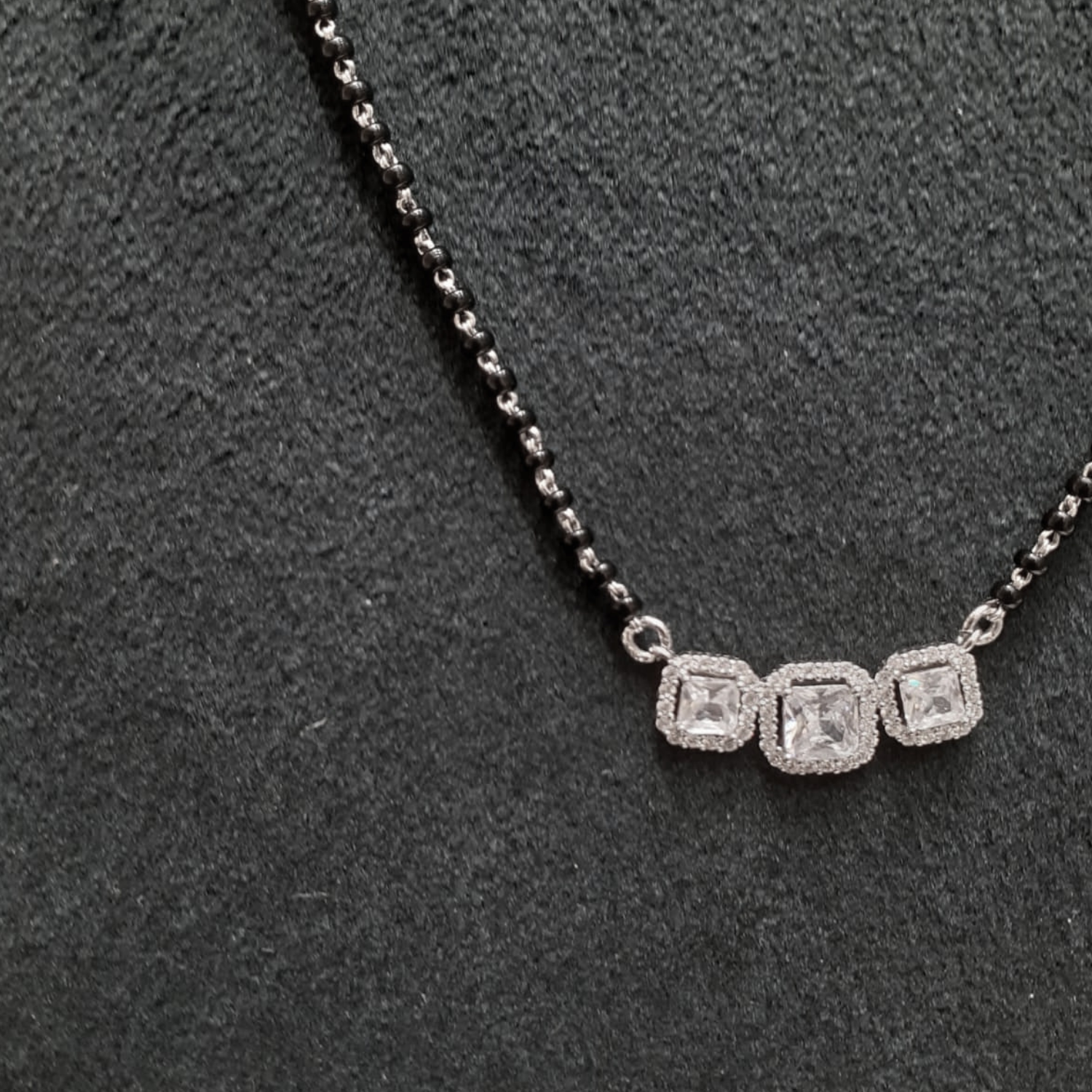 925 Silver CZ Mangalsutra Set with Earrings