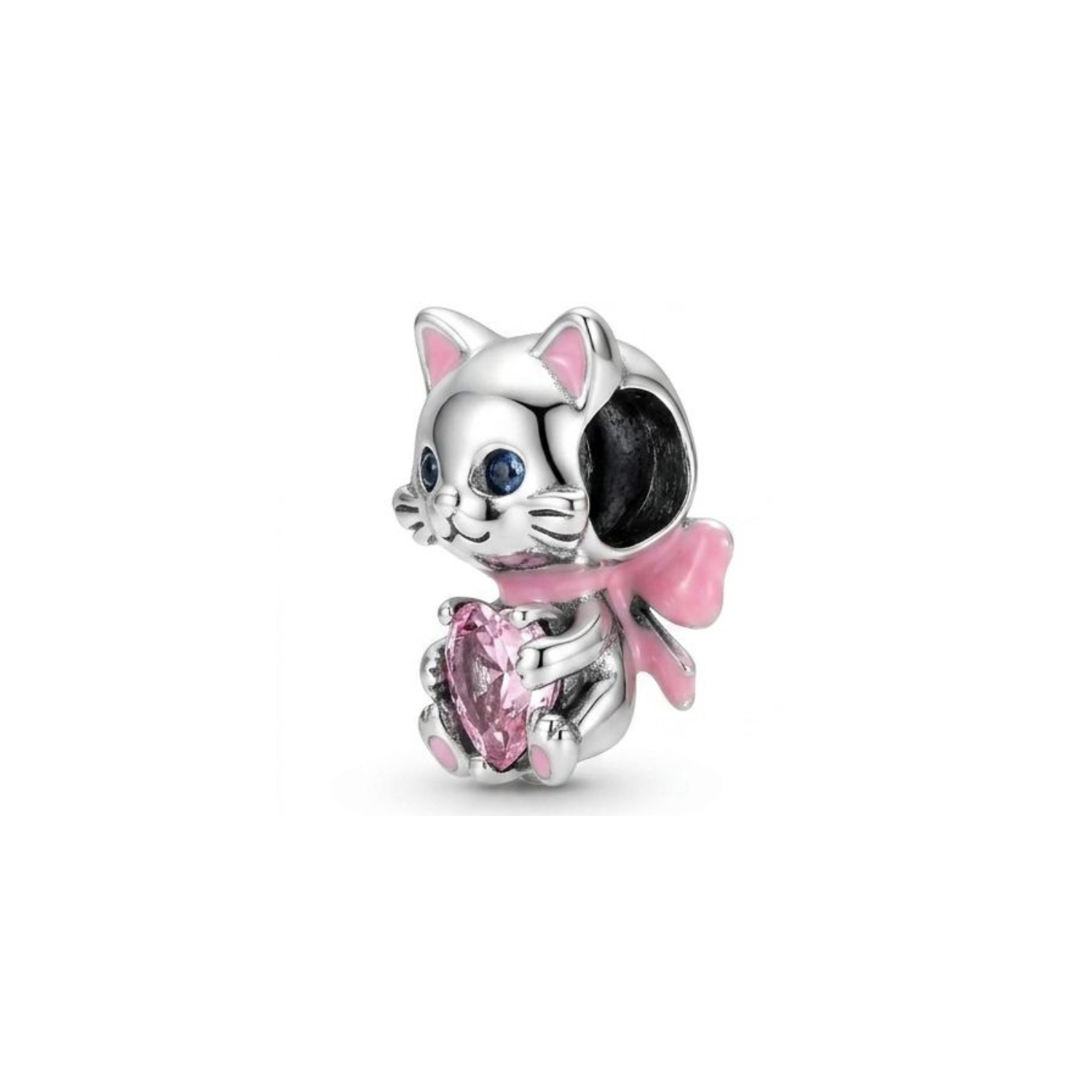 925 Silver Sparkling Heart Kitten Charm