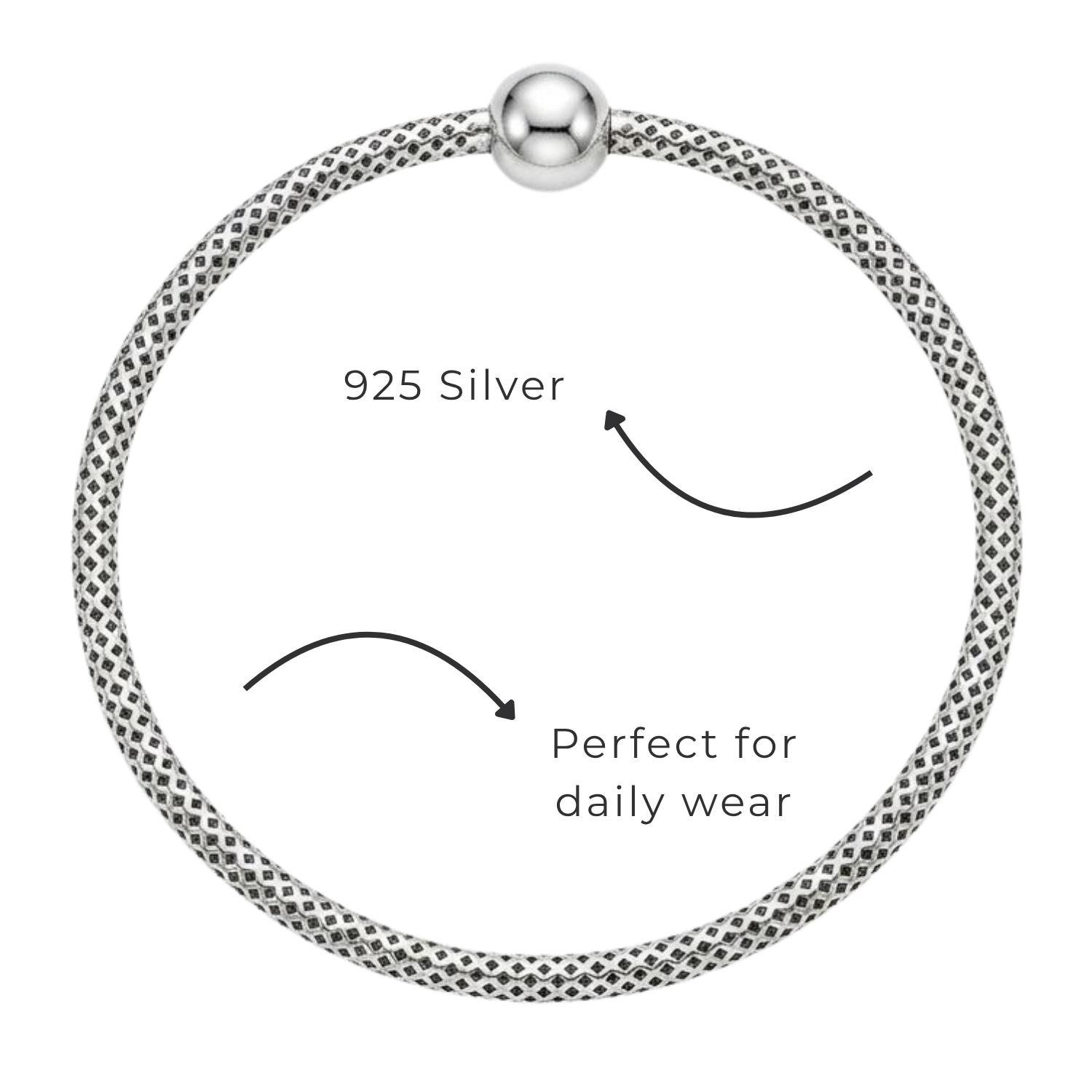 925 Sterling Silver Diamond-Pattern Mesh Bangle