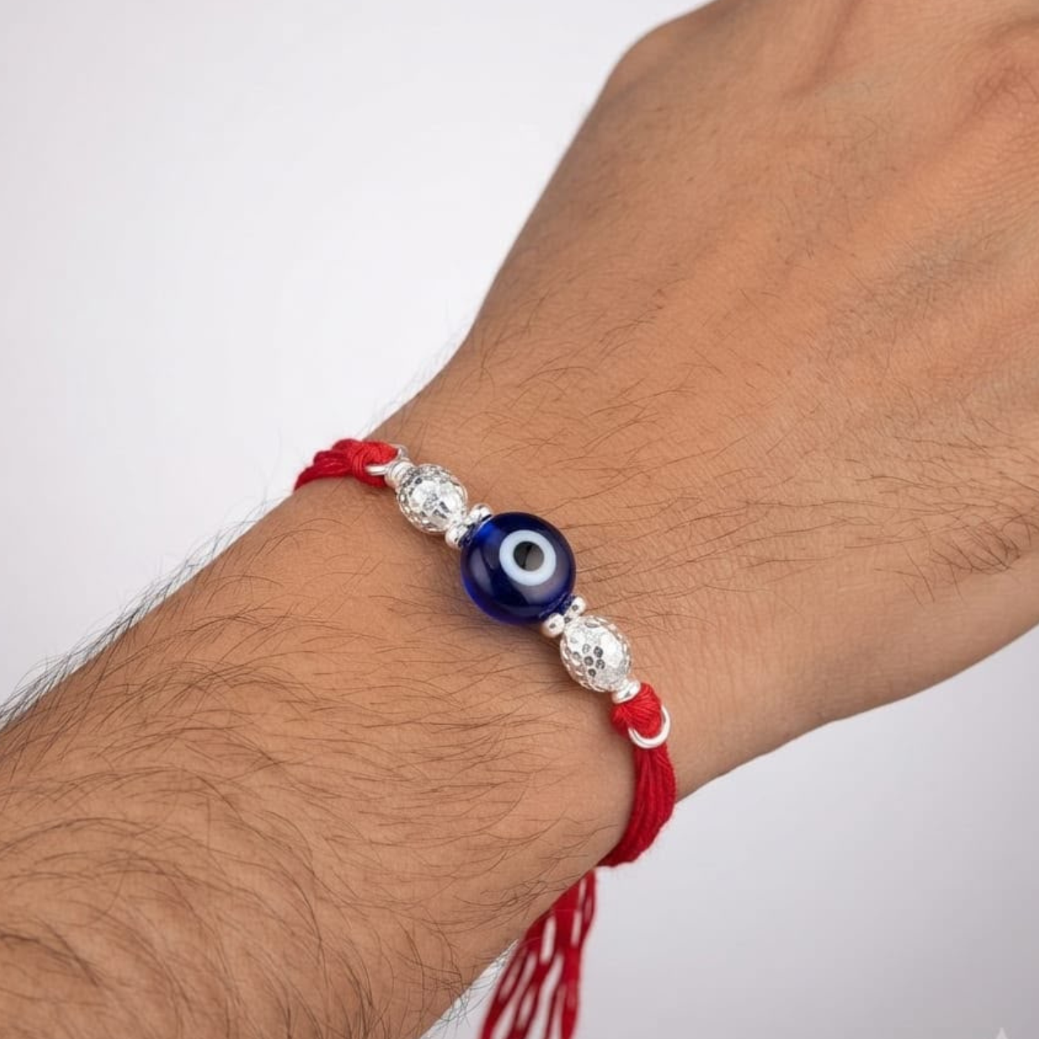 925 Silver Evil Eye Rakhi with Oval Beads