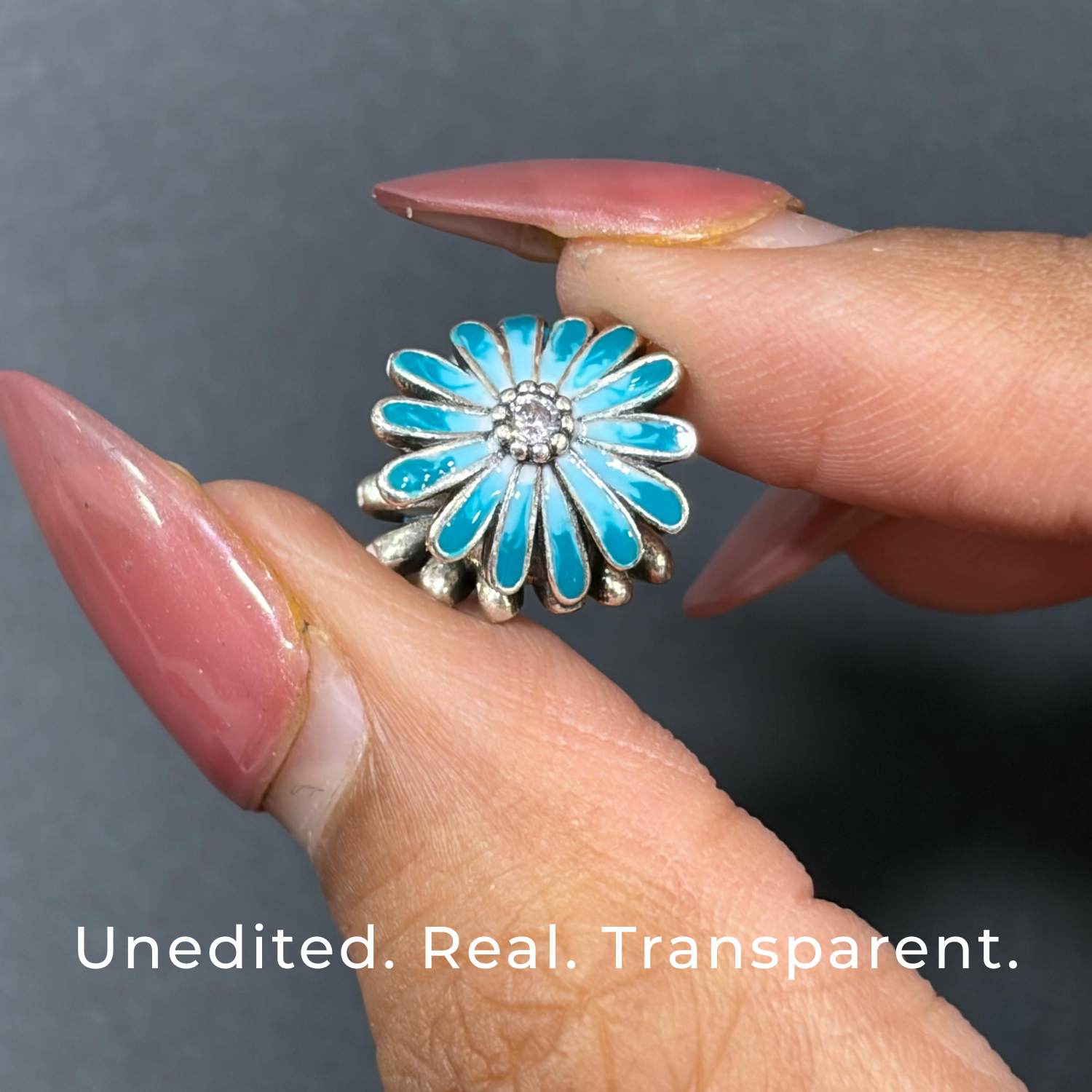 925 Silver Blue Bloom Sparkle Charm