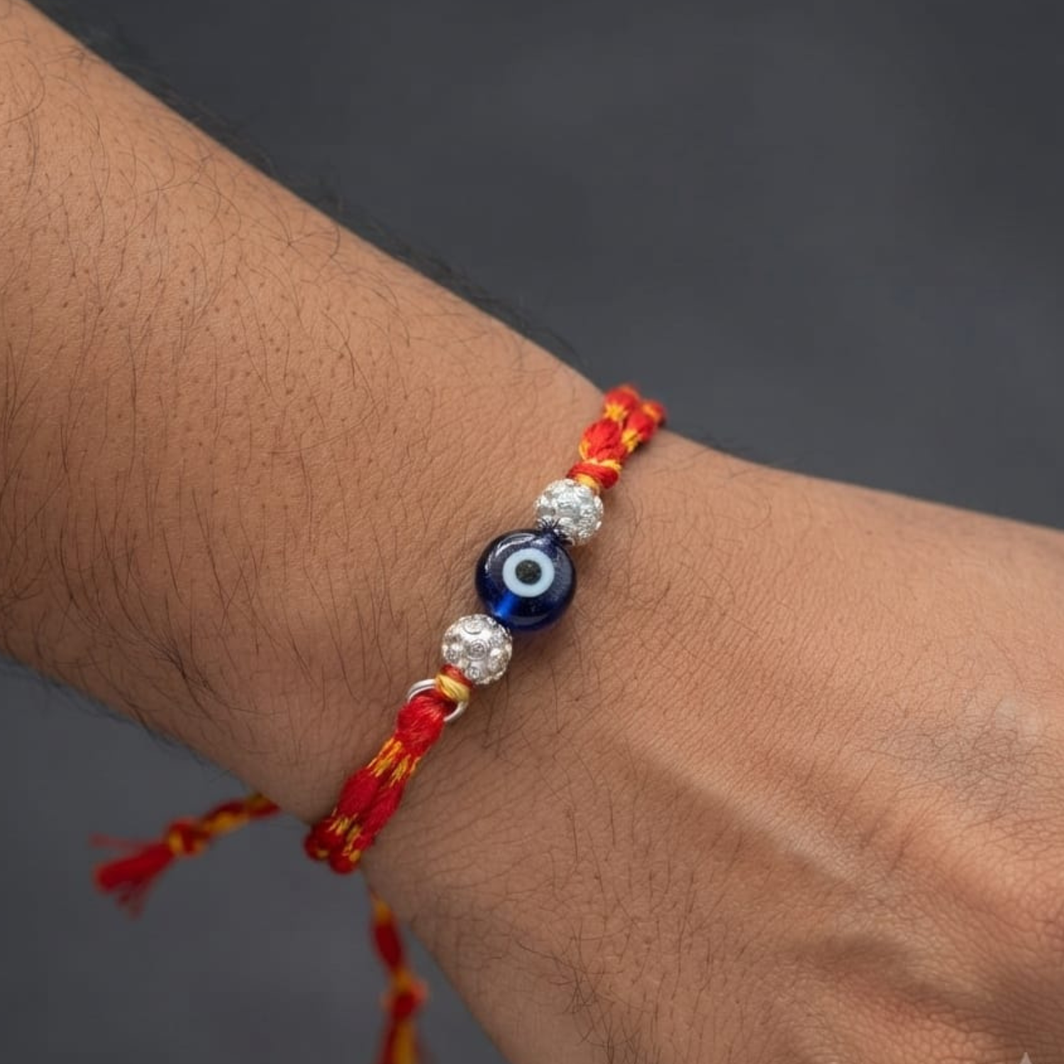 925 Silver Evil Eye Rakhi with Beads