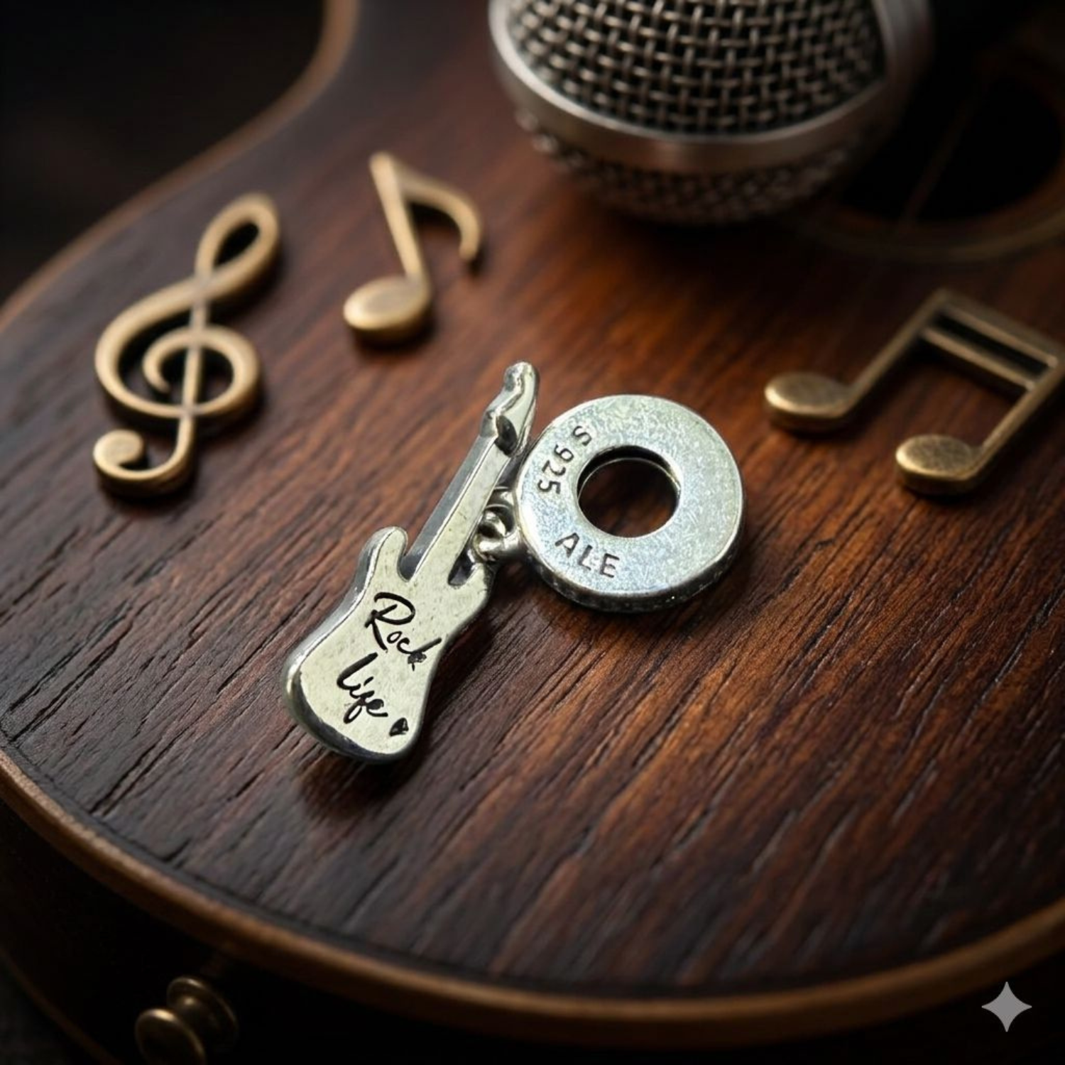 925 Silver Electric Guitar Rock Star Charm
