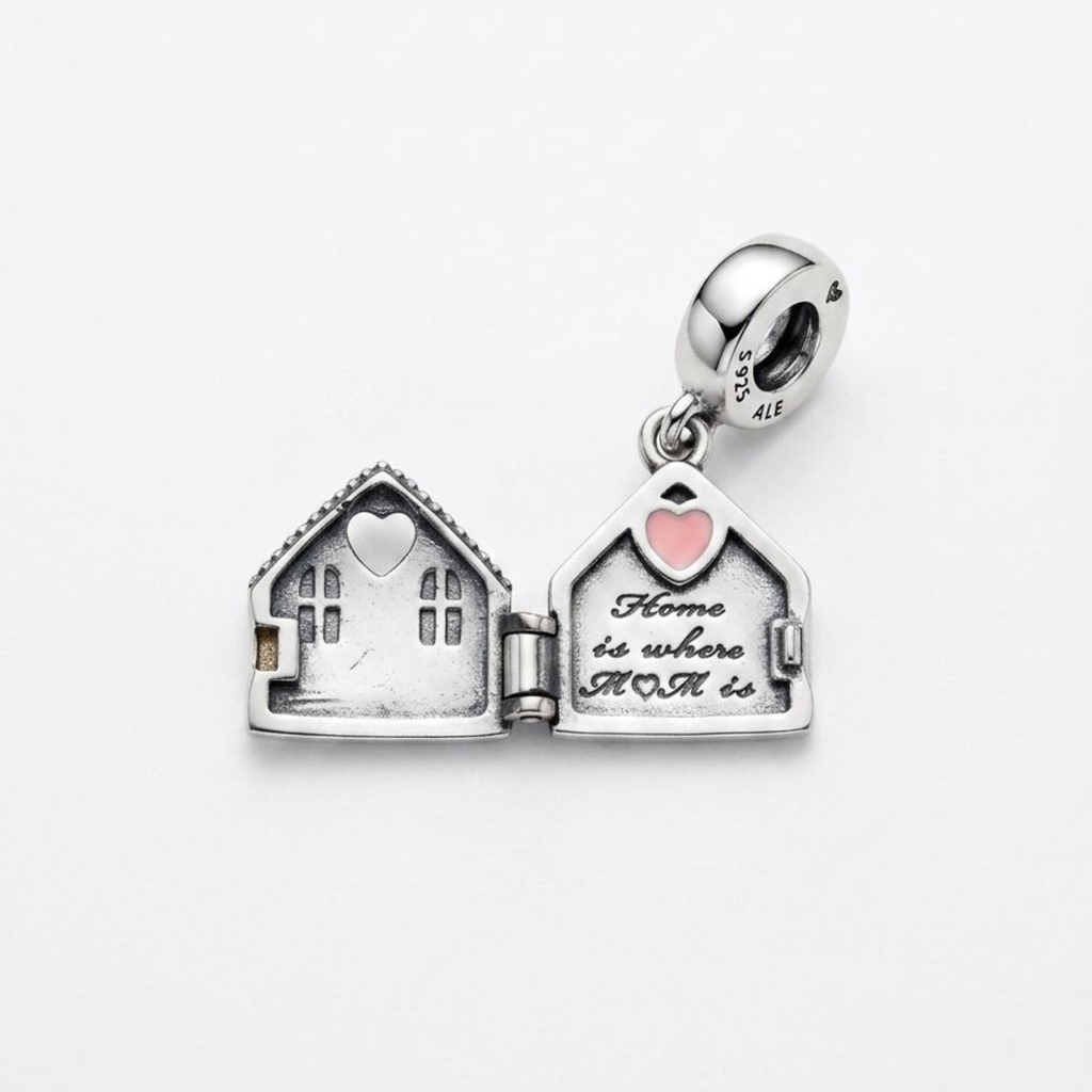 925 Silver "Home is Where Mom Is" Openable Heart Charm