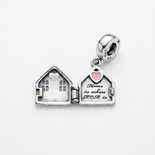 925 Silver "Home is Where Mom Is" Openable Heart Charm