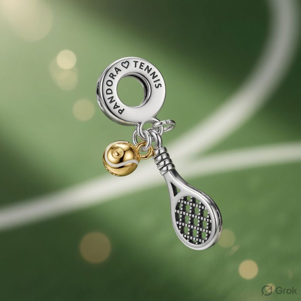 925 Silver Two-Tone Tennis Racket & Ball Dangle Charm