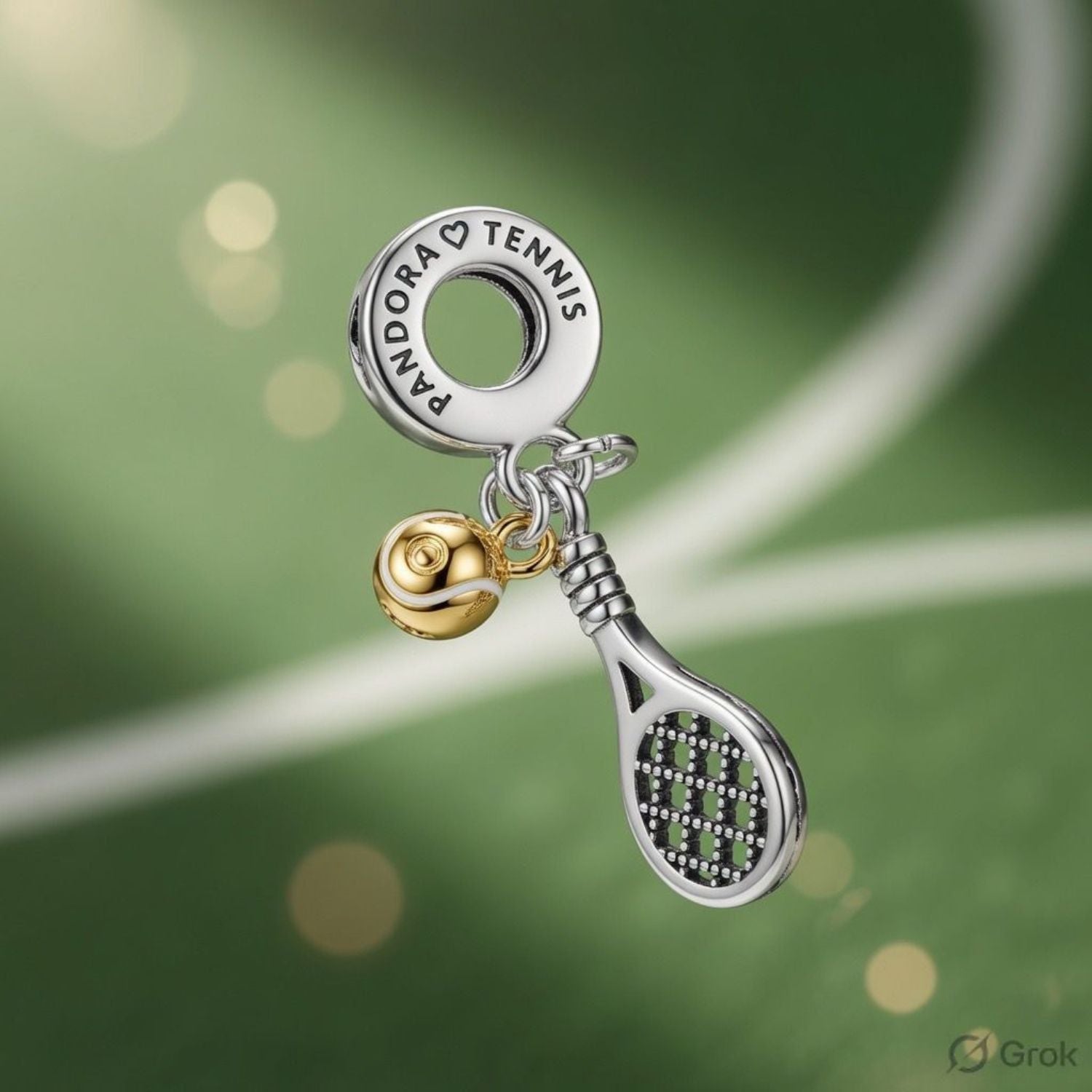 925 Silver Two-Tone Tennis Racket & Ball Dangle Charm