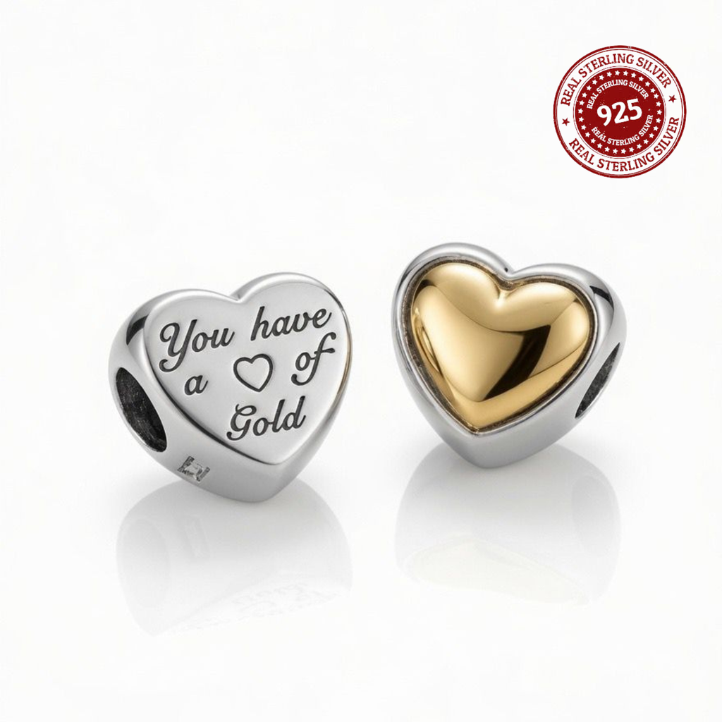 925 Silver Heart of Gold Charm
