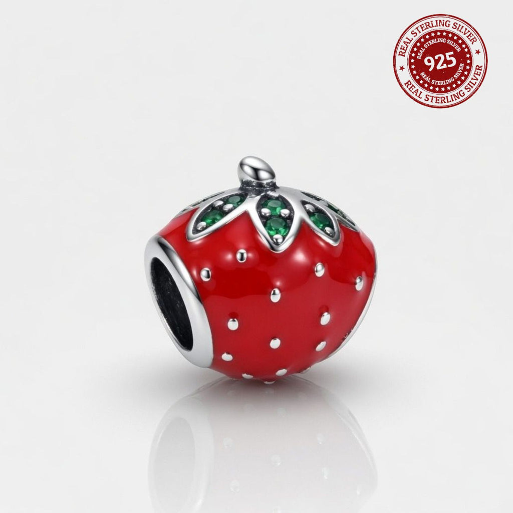 925 Silver Sparkling Leaf Strawberry Charm