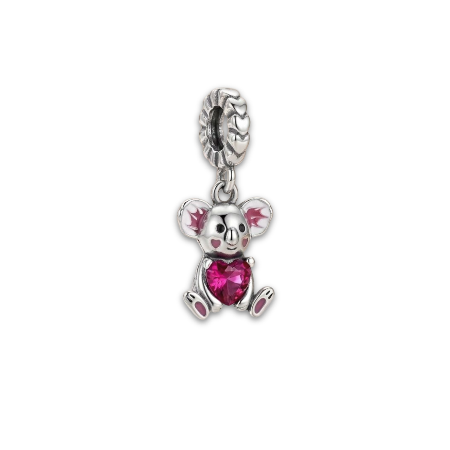 925 Silver Sparkling Heart Koala Dangle Charm