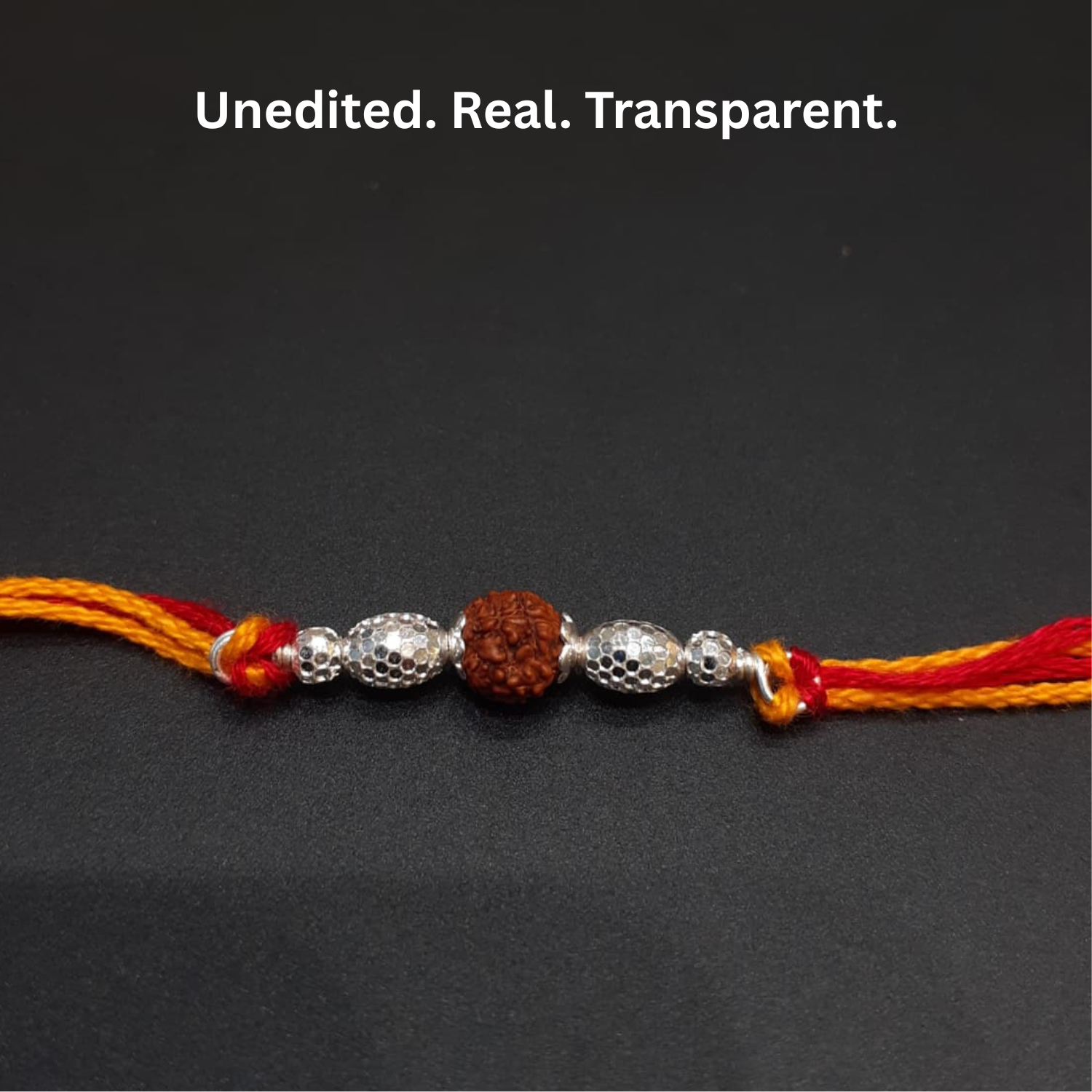 925 Silver Rudraksha Rakhi with Hammered Beads