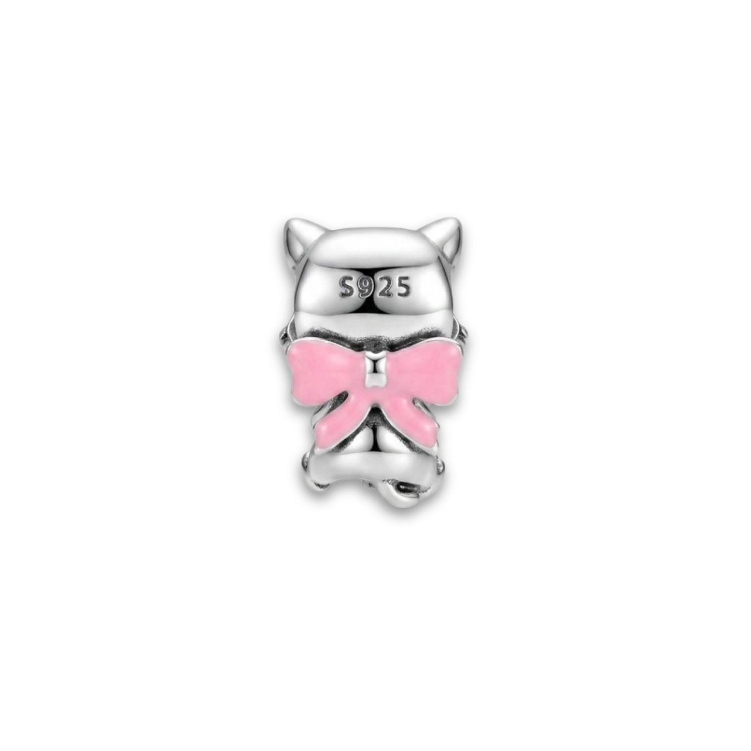 925 Silver Sparkling Heart Kitten Charm