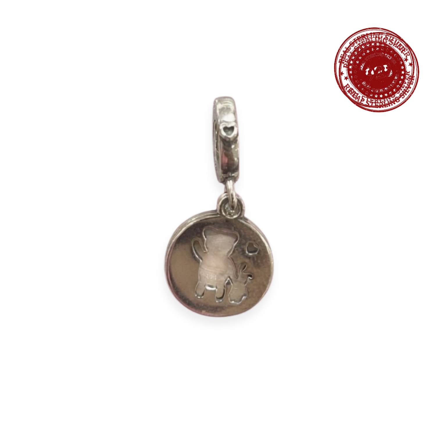 925 Silver Teddy Bear Pink Disc Dangle Charm