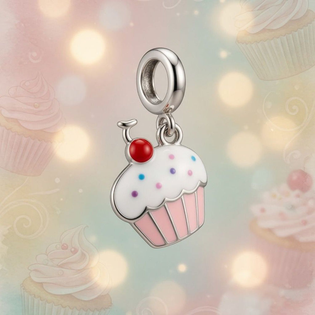 925 Silver Sweet Cherry Cupcake Dangle Charm