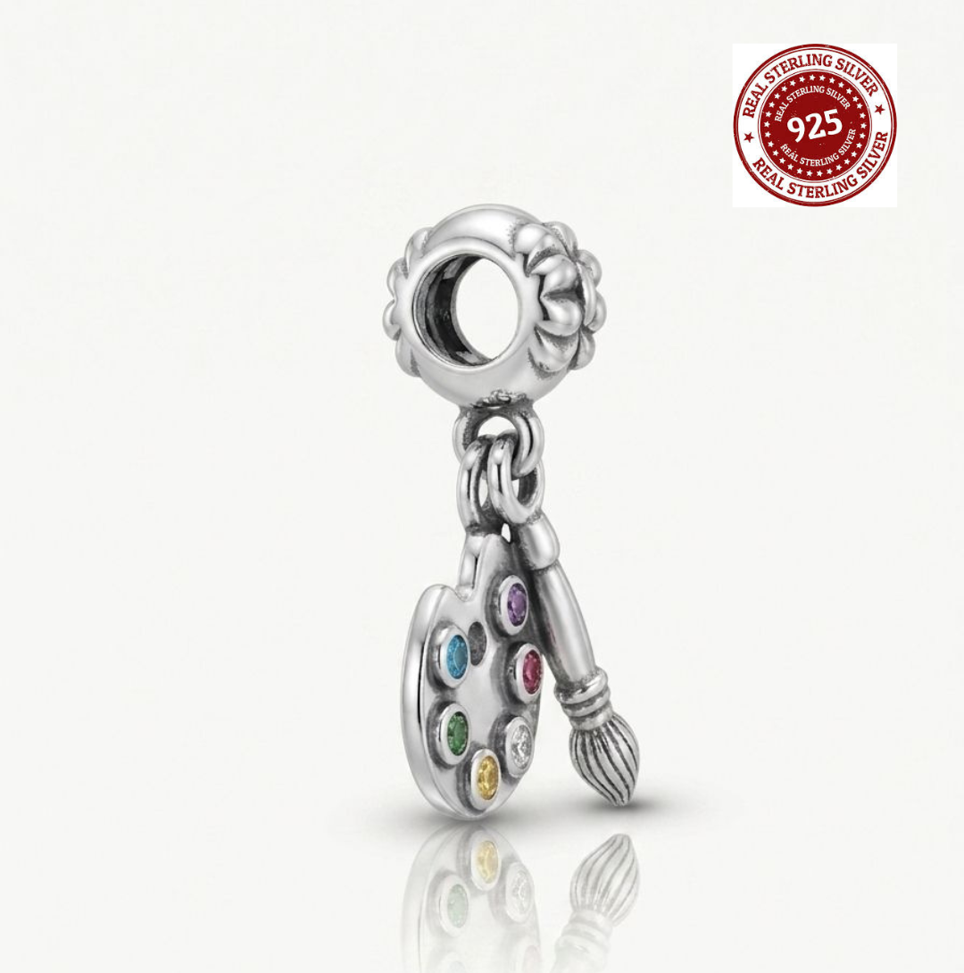 925 Silver Artist Palette & Paintbrush Dangle Charm