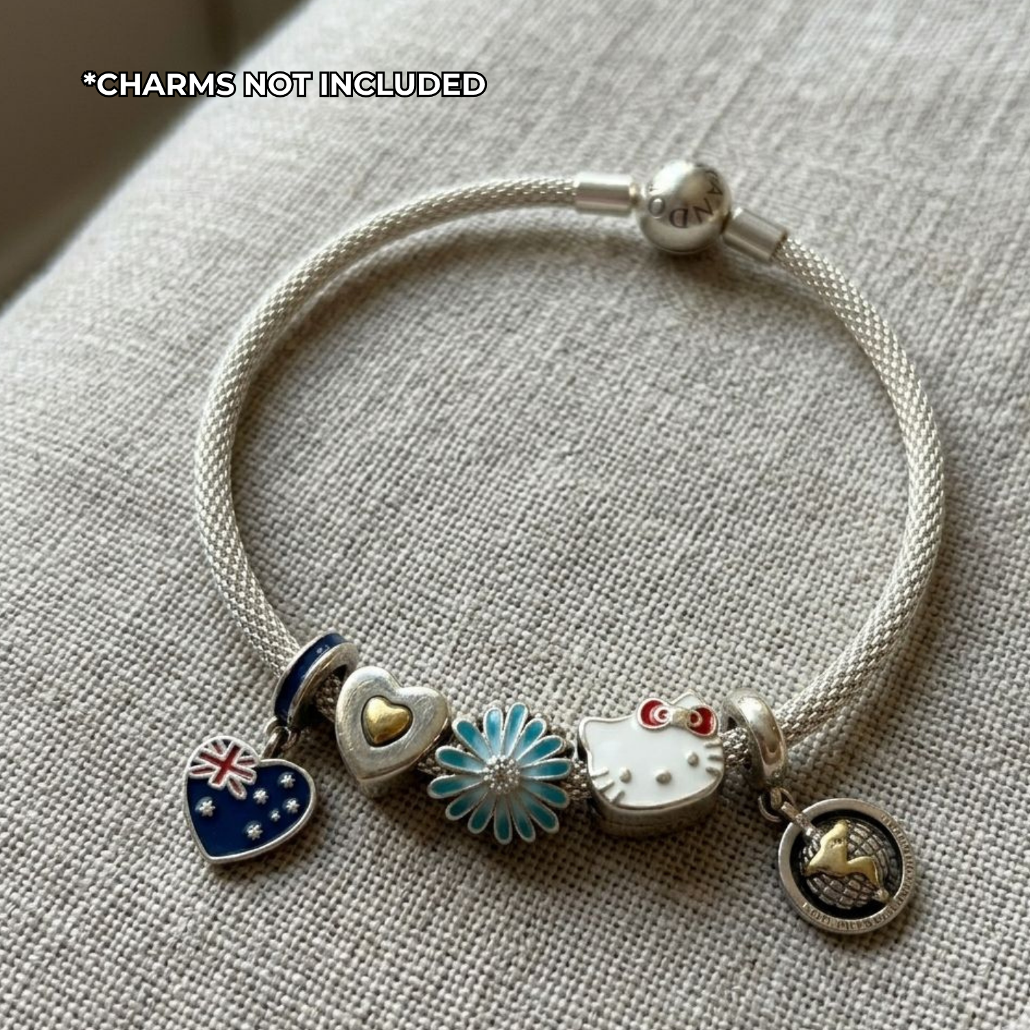 925 Sterling Silver Mesh Charm Bracelet