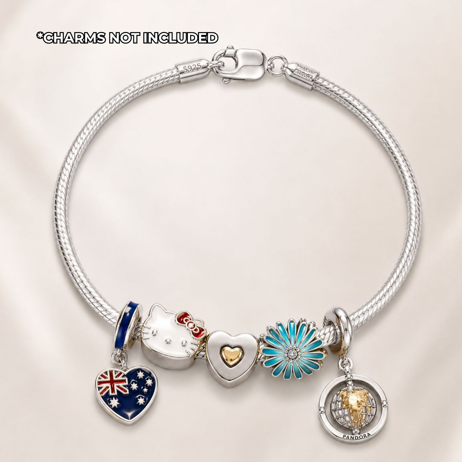 925 Sterling Silver Essential Snake Chain Charm Bracelet
