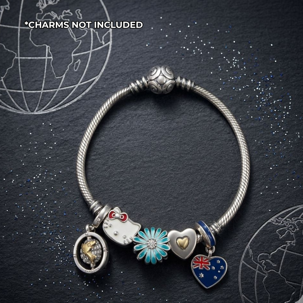 925 Sterling Silver Oxidized Bangle Charm Bracelet