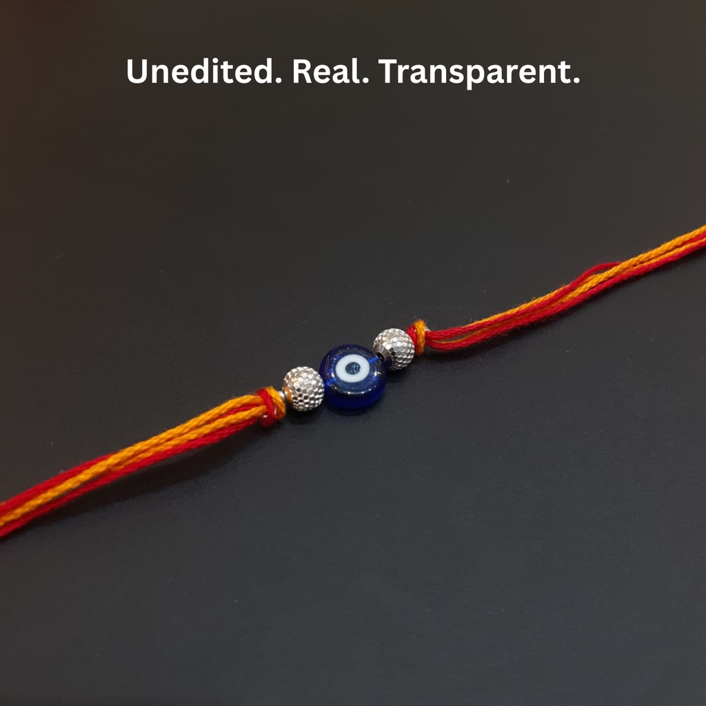 925 Silver Evil Eye Rakhi with Textured Beads